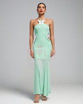 Butterfly Slip Halterneck Tulle Long Dress